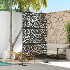 Outsunny Metal Decorative Privacy Screen Outdoor Divider, Black Twisted Lines