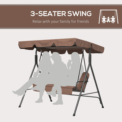 Outsunny Three-Seat Garden Swing Chair, with Adjustable Canopy - Brown