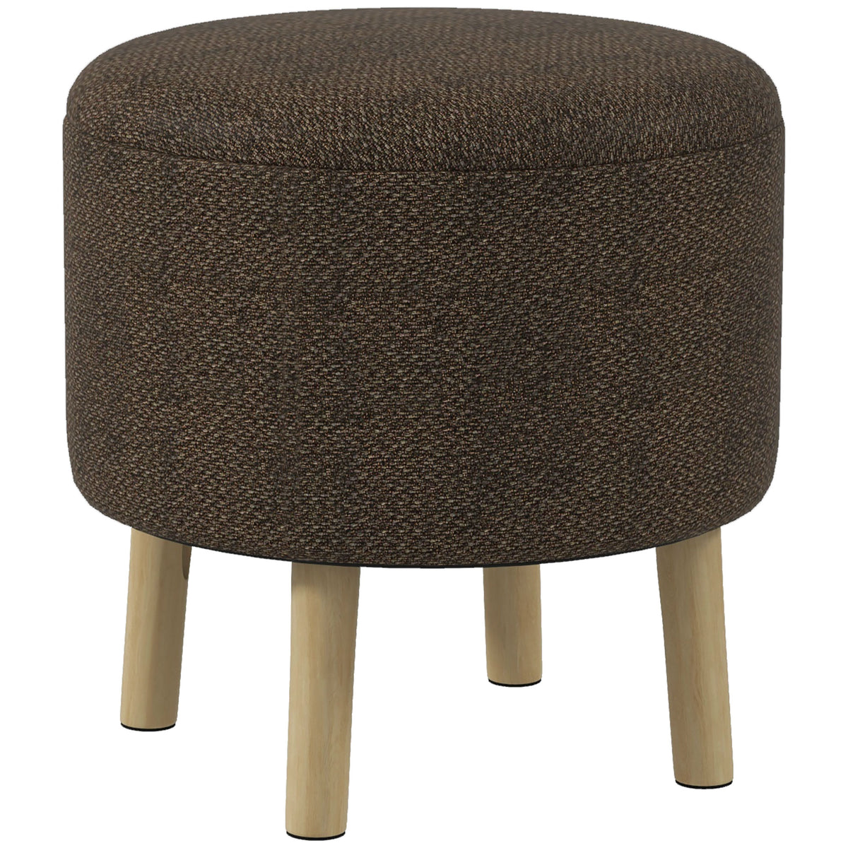 HOMCOM Round Ottoman Stool with Storage, Linen Fabric Upholstered Foot Stool with Padded Seat, Hidden Space and Wood Legs