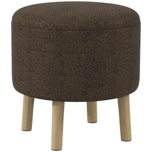 HOMCOM Round Ottoman Stool with Storage, Linen Fabric Upholstered Foot Stool with Padded Seat, Hidden Space and Wood Legs