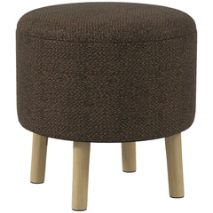 HOMCOM Round Ottoman Stool with Storage, Linen Fabric Upholstered Foot Stool with Padded Seat, Hidden Space and Wood Legs