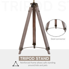 HOMCOM Industrial Tripod Floor Lamp, Nautical Searchlight with Adjustable Height, Wood Legs, E14 Lamp Base for Living Room, Bedroom, Grey and Bronze