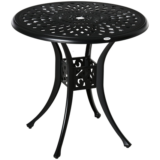 Outsunny 78 cm Round Garden Dining Table with Parasol Hole Antique Cast Aluminium Outdoor Table Only, Black