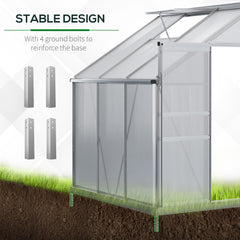 Outsunny 6 x 4ft Lean to Wall Polycarbonate Greenhouse Aluminium Walk-in Garden Greenhouse with Adjustable Roof Vent, Rain Gutter and Sliding Door, Clear