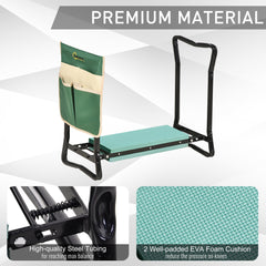 Outsunny 2 in 1 Garden Kneeler Seat, Kneeling Pad Support Bench, Foldable Knee Protector with Tool Bag, Green