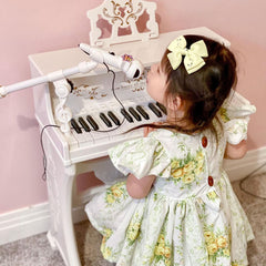 HOMCOM 37 Keys Kids Piano Mini Electronic Keyboard Light Kids Musical Instrument Educational Game Children Grand Piano Toy Set w/Stool & Microphone & Music Stand (White)