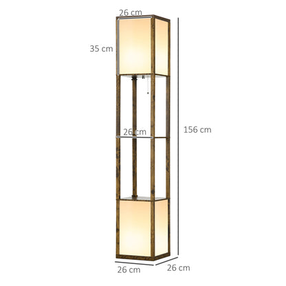 HOMCOM Modern Shelf Floor Lamp with Dual Ambient Light, Standing Lamp Living Room, Bedroom, 156cm, Brown