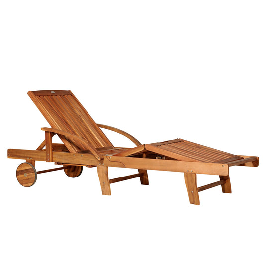 Outsunny Outdoor Garden Patio Wooden Sun Lounger Foldable Recliner Deck Chair Day Bed Furniture with Wheels