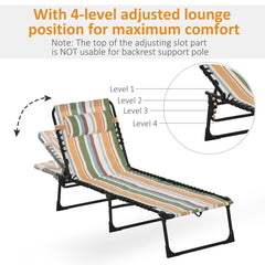 Outsunny Folding Sun Lounger Beach Chaise Chair Garden Reclining Cot Camping Recliner with 4 Position Adjustable Multicolored