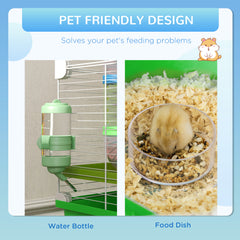 قفص هامستر من PawHut مع زجاجة مياه وعجلة تمرين وأنابيب ومنحدرات - أخضر