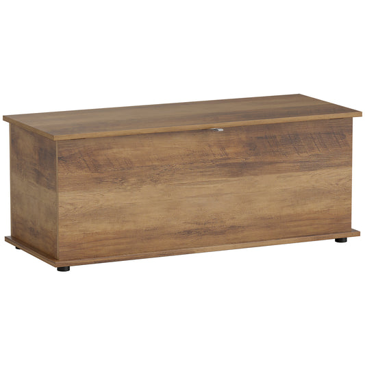 HOMCOM 113L Storage Chest, Storage Box with Flip-Top Lid and 2 Safety Hinges, Storage Trunk for Living Room, Entryway, 100 x 40 x 40 cm, Brown Wood Grain