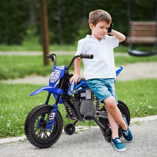 AIYAPLAY 12V Kids Electric Motorbike, Kids Electric Ride on motorcycle w/ Twist Grip Throttle, Training Wheels, Blue