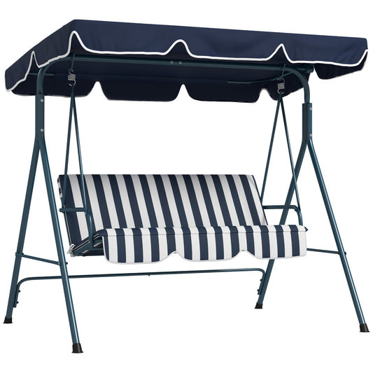 Outsunny Three-Seater Garden Swing Chair, with Adjustable Canopy - Blue Stripe