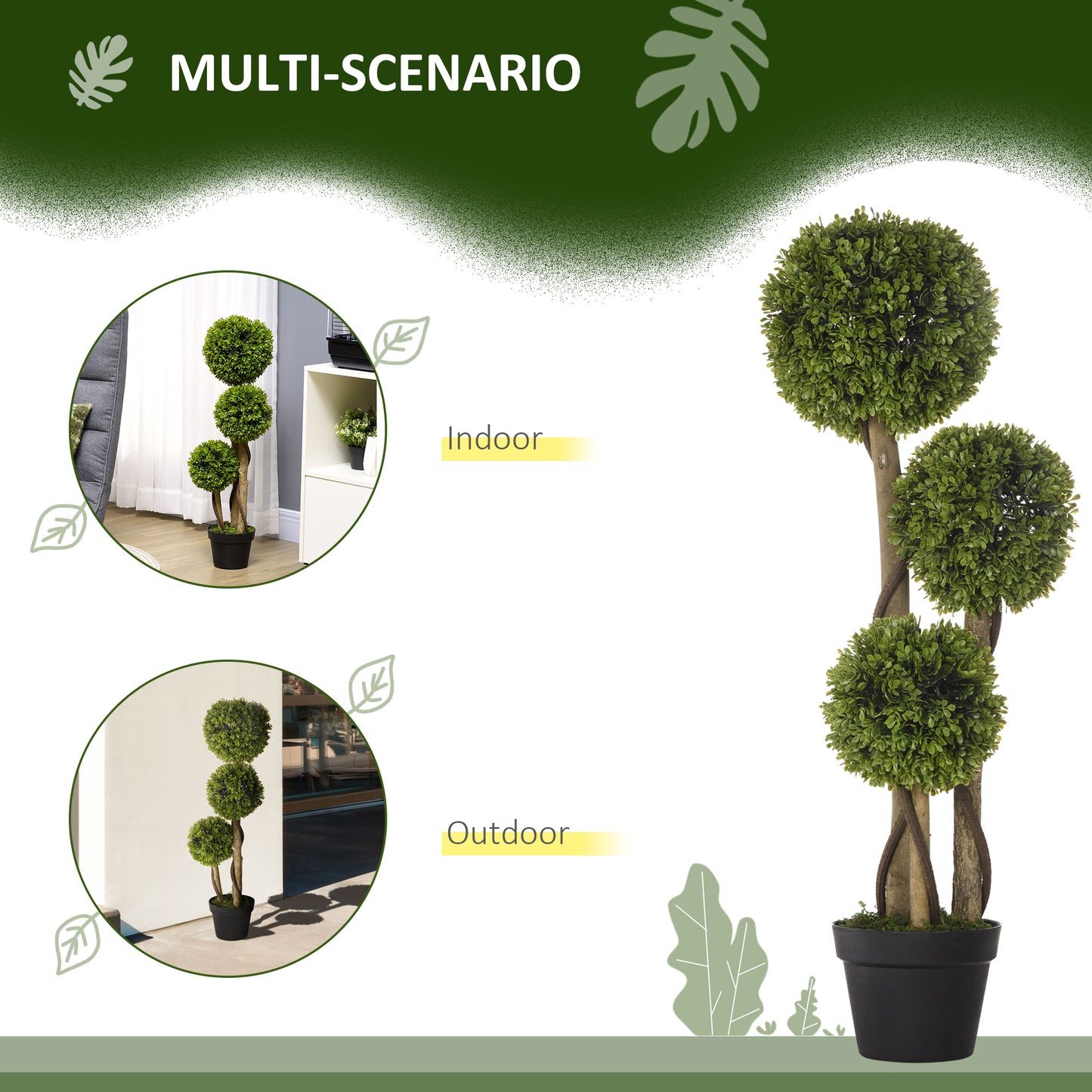 HOMCOM Decorative Artificial Trees Boxwood Ball Topiary Trees in Pot Fake Plants for Home Indoor Outdoor Decor, 90 cm
