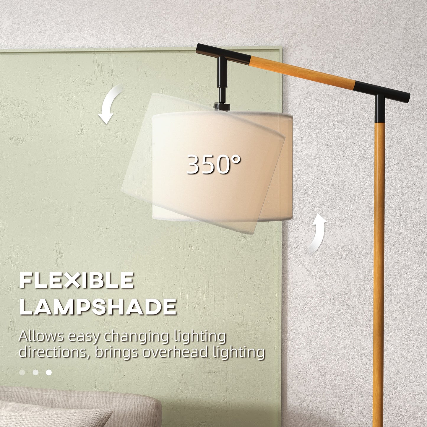 HOMCOM Metal Frame Floor Lamp with 350√Ç¬∞ Rotating Lampshade, for Living Room and Bedroom, LED Bulb Included, Brown