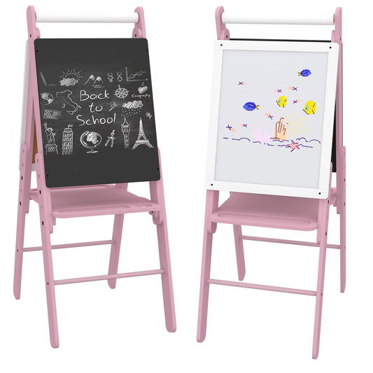 AIYAPLAY Three-In-One Easel for Kids, with Paper Roll, Adjustable Height - Pink