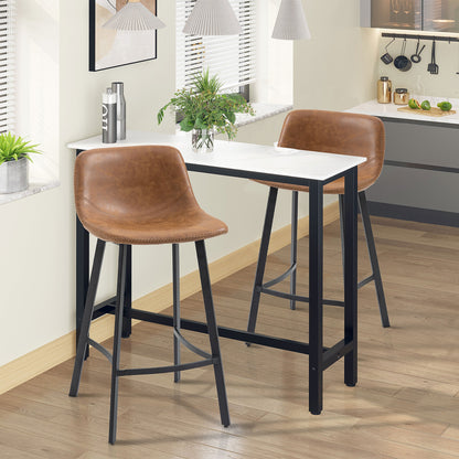 HOMCOM Bar Stools Set of 2, PU Leather Kitchen Stools, Upholstered Breakfast Bar Chairs with Backrest, Steel Legs for Home, Dining Room, Brown