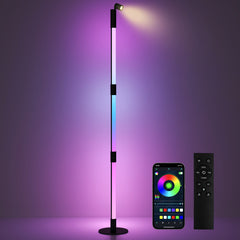 HOMCOM LED Floor Lamp with Reading Light, 360√Ç¬∞ RGB Detachable Corner Floor Lamp with App & Remote Control, Standing Lamp with Music Sync & Timing, for Living Room, Game Room, Dark Grey