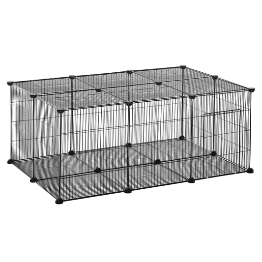 PawHut Pet Playpen DIY Small Animal Cage Metal Fence with Door, 22 Pieces, for Bunny Chinchilla Hedgehog Guinea Pig