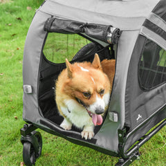 PawHut 2-In-1 Pet Bike Trailer Dog Stroller Pushchair with Universal Wheel Reflector Flag Grey