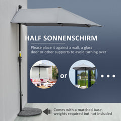 Outsunny 2m Half Parasol Market Umbrella Garden Balcony Parasol with Crank Handle, Base, Double-Sided Canopy, Dark Grey