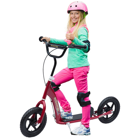 HOMCOM Kids Scooter Kick Scooter with 12" EVA Tyres, Rear Brake, Big Wheels Scooter for 5-12 Years Old, Red