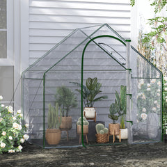 Outsunny Walk In PVC Greenhouse Garden Outdoor Flower Planter Steel Frame w/ Zipped Door & Window 180 x 100 x 168CM Clear