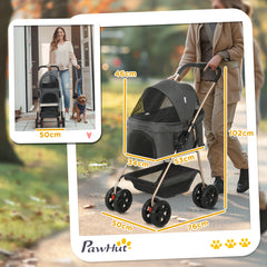 PawHut 3 in 1 Pet Stroller, Folding 4 Wheels Dog Pram with Detachable Carrier for Mini Dogs Cats, Grey