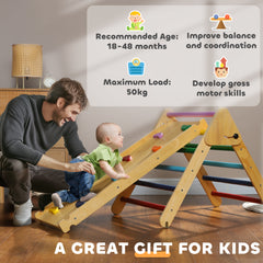 AIYAPLAY Toddler Climbing Frame for Kids, with Ramp, 3-in-1 Wooden Pikler Triangle Set for 18-48 Months, Multicolour