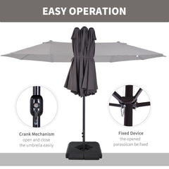 Outsunny 4.6m Garden Parasol Double-Sided Sun Umbrella Patio Market Shelter Canopy Shade with Weight Base, Grey