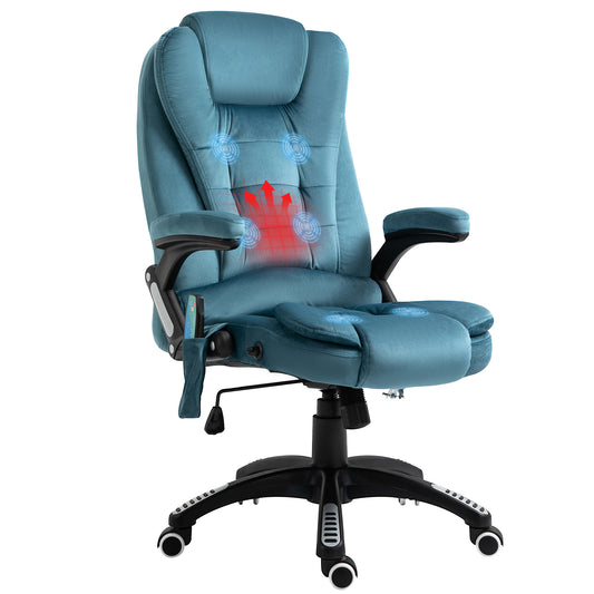 Vinsetto Massage Recliner Chair Heated Office Chair with Six Massage Points Velvet-Feel Fabric 360√Ç¬∞ Swivel Wheels Blue