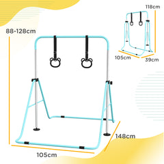 HOMCOM Adjustable Height, Foldable Kids Gymnastics Bar w/ Non-slip Rubber Floor Rings, for 3+ Years, Green