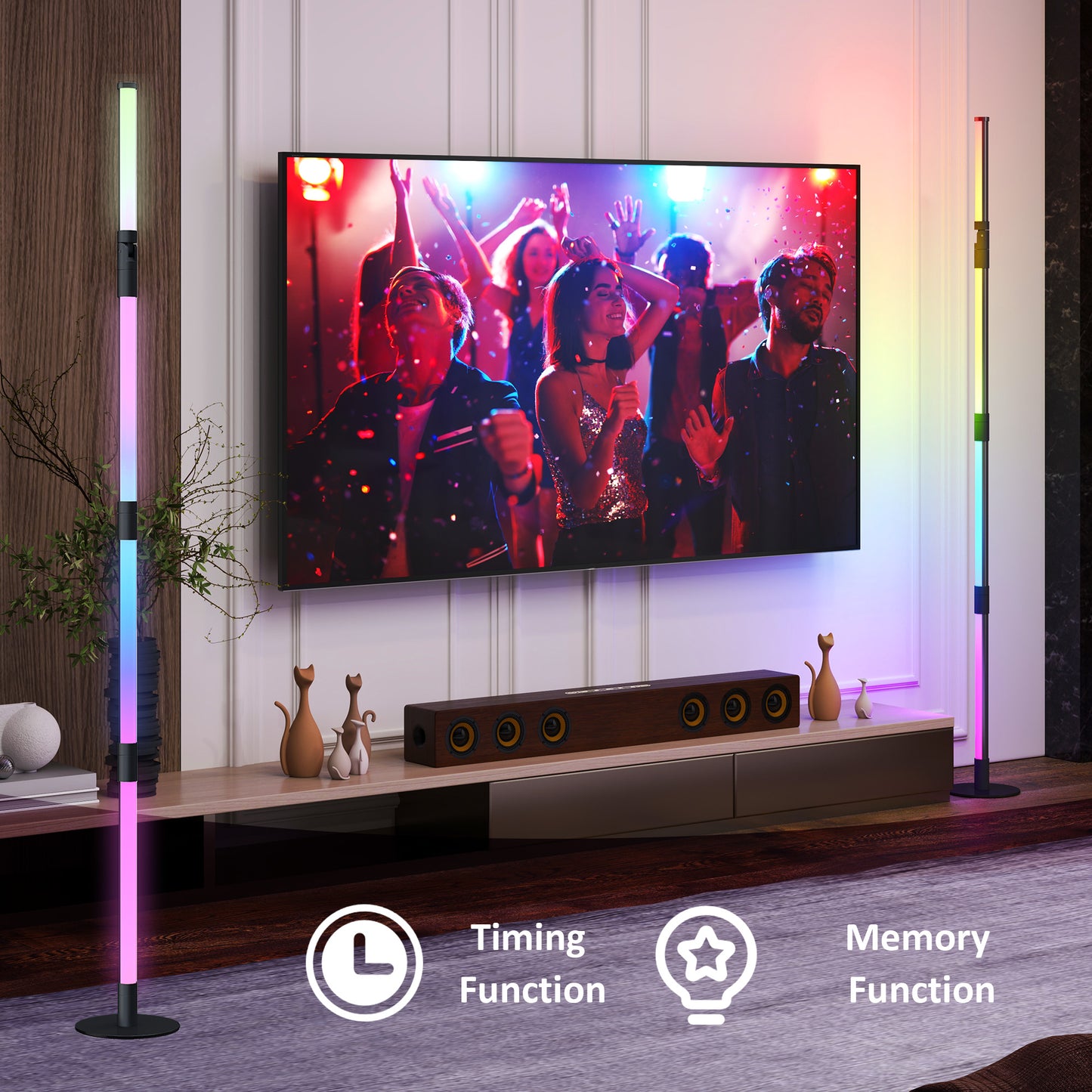 HOMCOM LED Floor Lamp, 360√Ç¬∞ RGB Detachable Corner Floor Lamp with App & Remote Control, Colour Changing Standing Lamp with Music Sync & Timing, for Living Room, Game Room, Dark Grey