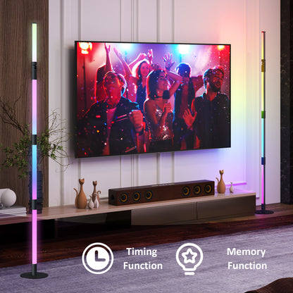 HOMCOM LED Floor Lamp, 360√Ç¬∞ RGB Detachable Corner Floor Lamp with App & Remote Control, Colour Changing Standing Lamp with Music Sync & Timing, for Living Room, Game Room, Dark Grey