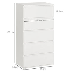 HOMCOM Chest of Drawers, 5 Drawers Storage Cabinet Floor Tower Cupboard for Bedroom Living Room, White