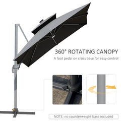 Outsunny 3m Cantilever Parasol, Outdoor Offset Patio Umbrella, Solar LED Lighted Hanging Sun Shade Canopy with Tilt and Crank Handle, Cross Base for Lawn, Beach and Poolside, Grey