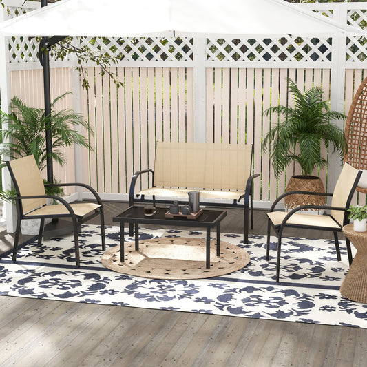 Outsunny Four-Piece Curved Steel Garden Dining Set - Beige/Grey