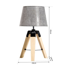 HOMCOM Wooden Tripod Table Lamp for Side, Desk or End Table with E27 Bulb Base√Ø¬ºÀÜGrey Shade√Ø¬º‚Ä∞