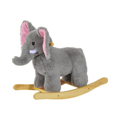 HOMCOM Kids Children Rocking Horse Plush Ride on Animal Wooden Riding Traditional Rocker Gift w/32 nursery rhymes (Grey Elephant)