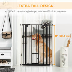 بوابة PawHut Extra Tall Pet Gate، بوابة أمان للكلاب في الأماكن المغلقة، مع فتحة للقطط، إغلاق تلقائي، عرض 74-101 سم - أسود