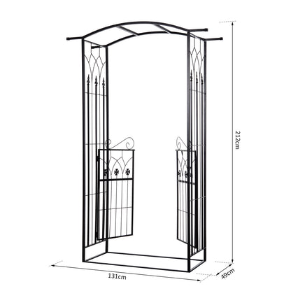 Outsunny Garden Outdoor Entrance Arch with Door Outdoor Patio Decoration for Rose Trellis Arbour Climbing Plant 131L x 49W x 200Hcm