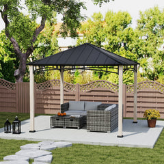 Outsunny 3 x 3 m Decorative Metal Gazebo - Black/Wood-Effect