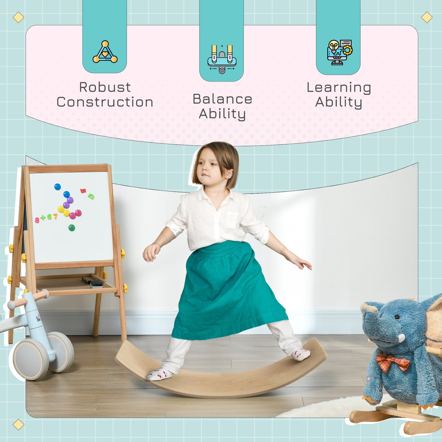 AIYAPLAY Wooden Balance Board for Children 3-8 Years Old, Natural Tone