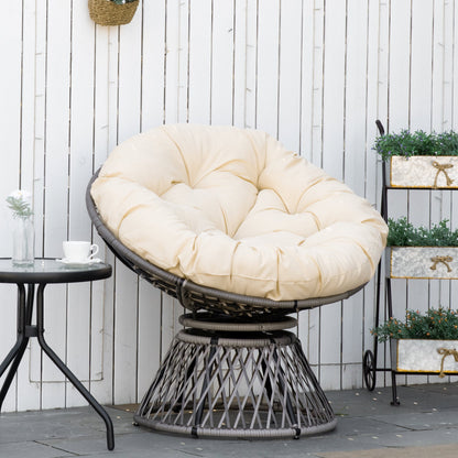 Outsunny 360√Ç¬∞ Swivel Rattan Moon Bowl Chair Round Lounge Garden Wicker Basket Seat with Padded Cushion Oversized for Outdoor Indoor, Beige