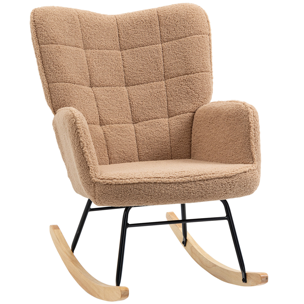 HOMCOM Soft Fleecey Rocking Wingback Chair - Light Brown