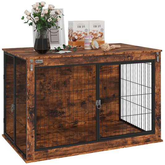 PawHut Dog Crate Furniture with Flip-up Top, 2 Doors, for Extra Large Dogs, 118 x 75 x 77cm, Rustic Brown