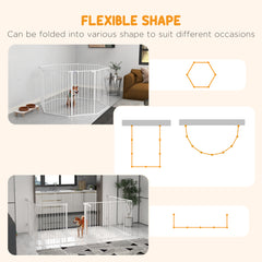 PawHut 2 in 1 8 Panels Dog Pen, Safety Gate, with Lockable Door, for Medium Dogs - White