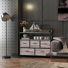 HOMCOM Rustic Chest of Five Fabric Drawers - Grey Wood Effect