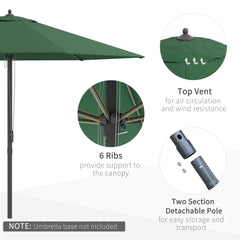 Outsunny 2.8m Garden Parasol Umbrella, Round Outdoor Market Table Umbrella Sun Shade Canopy, Green