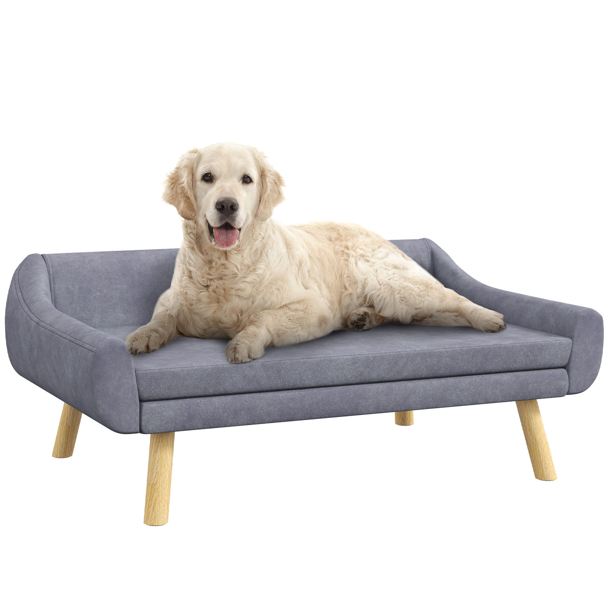 PawHut Dog Couch with Soft Cushion, Pet Sofa Bed with Wooden Frame, Removable Cover, for Medium and Large Dogs, Grey